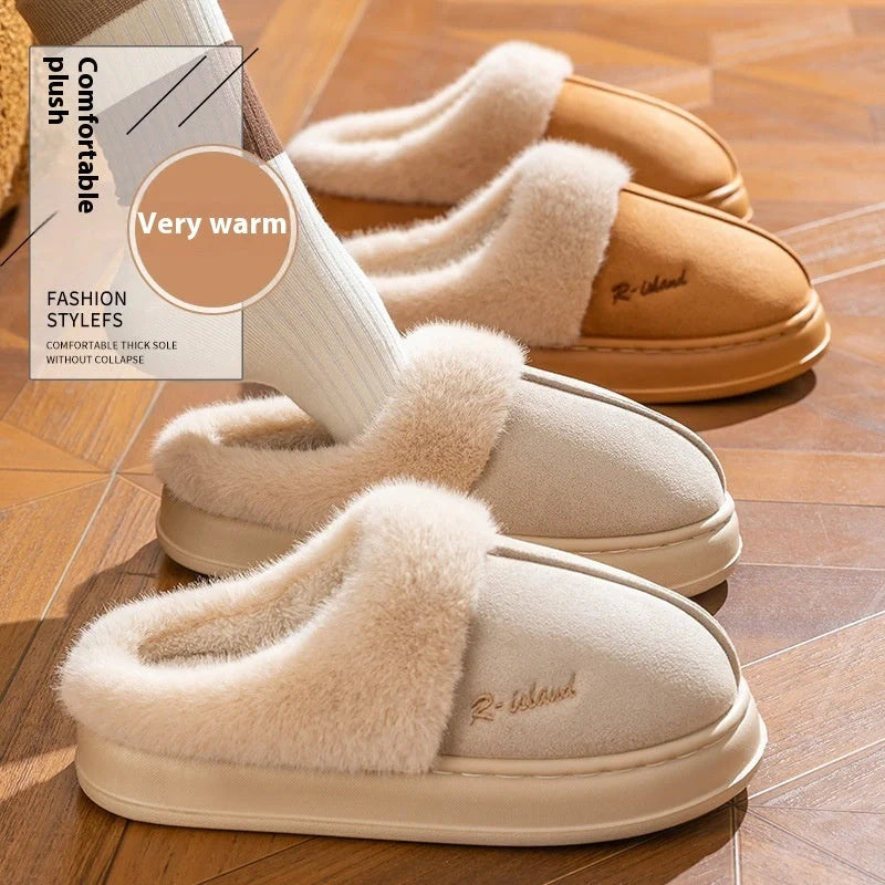 Cosy, fluffy cotton slippers in a variety of colours, featuring non-slip soles for indoor and outdoor wear