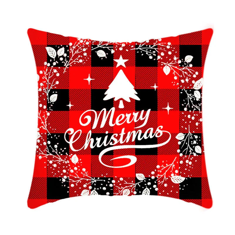 Merry Christmas cushion cover with elk and Santa Claus design in plush fabric