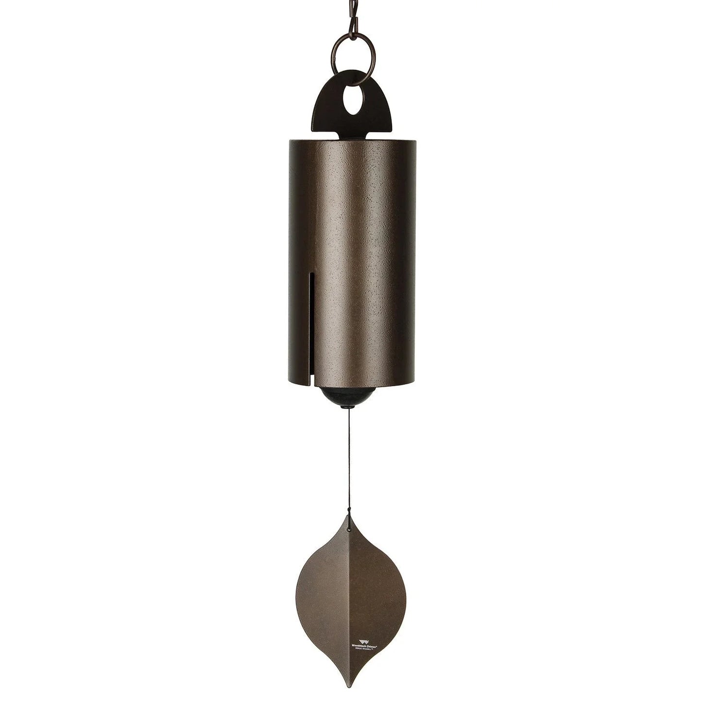 Handcrafted metal wind chimes in black and brown colors, available in small and large sizes, creating a serene outdoor ambiance
