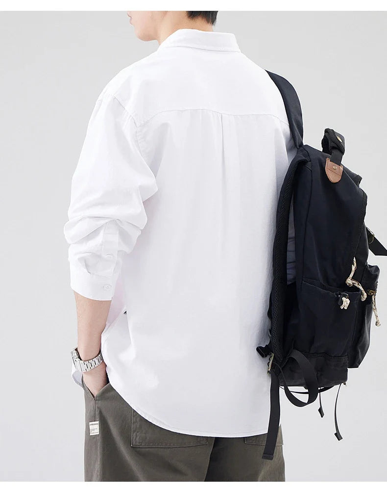 LKTM men's long-sleeved shirt in black, white, and grey colours, featuring a classic American-inspired design and premium cotton construction