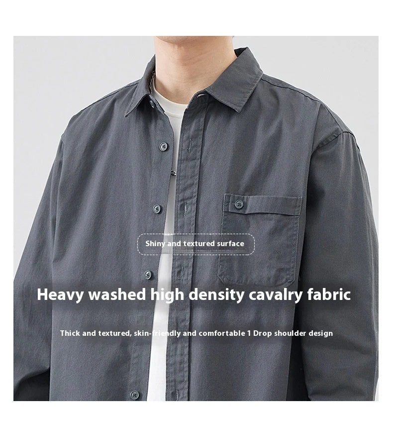 LKTM men's long-sleeved shirt in black, white, and grey colours, featuring a classic American-inspired design and premium cotton construction