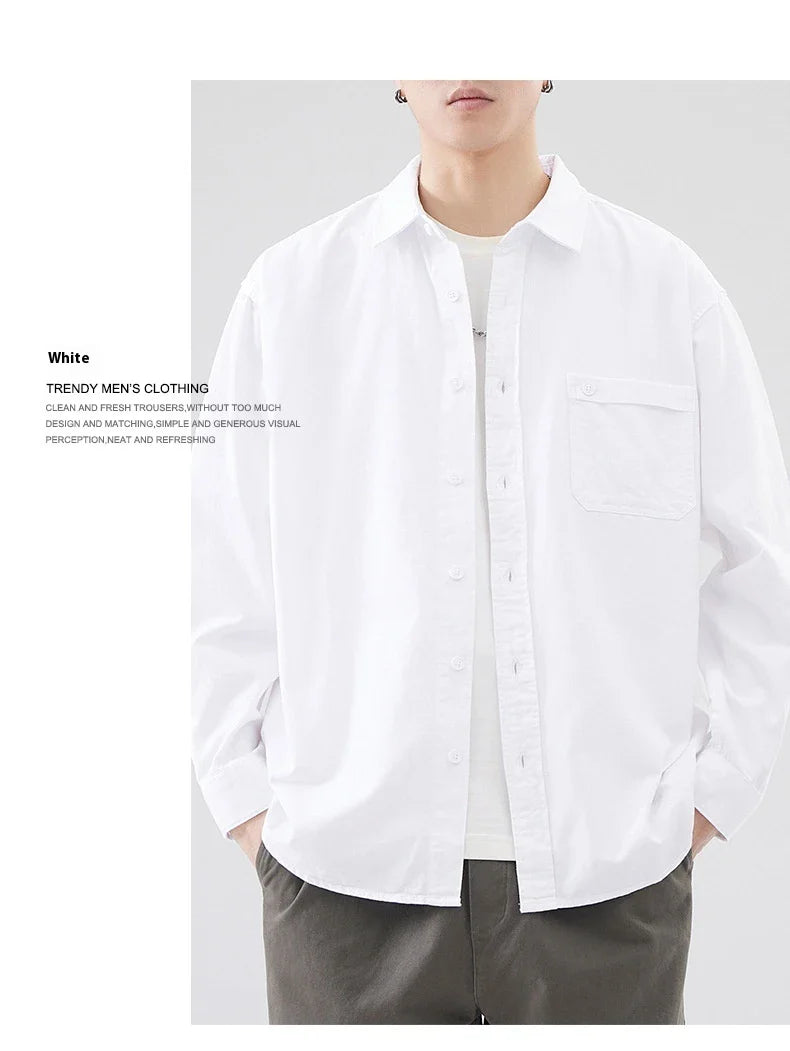 LKTM men's long-sleeved shirt in black, white, and grey colours, featuring a classic American-inspired design and premium cotton construction