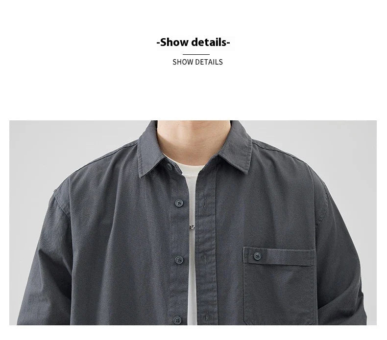 LKTM men's long-sleeved shirt in black, white, and grey colours, featuring a classic American-inspired design and premium cotton construction