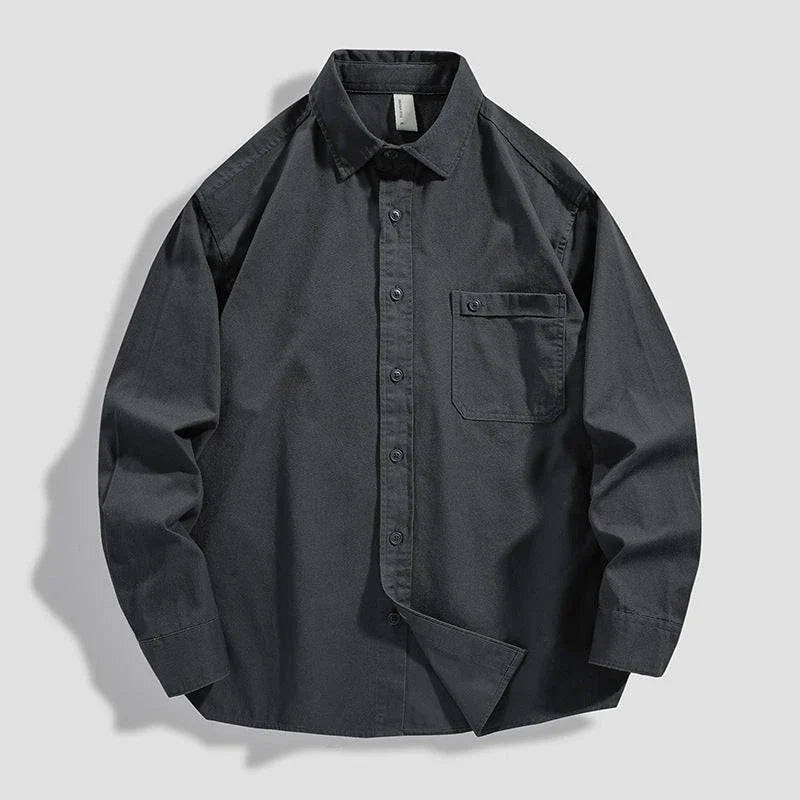 LKTM men's long-sleeved shirt in black, white, and grey colours, featuring a classic American-inspired design and premium cotton construction