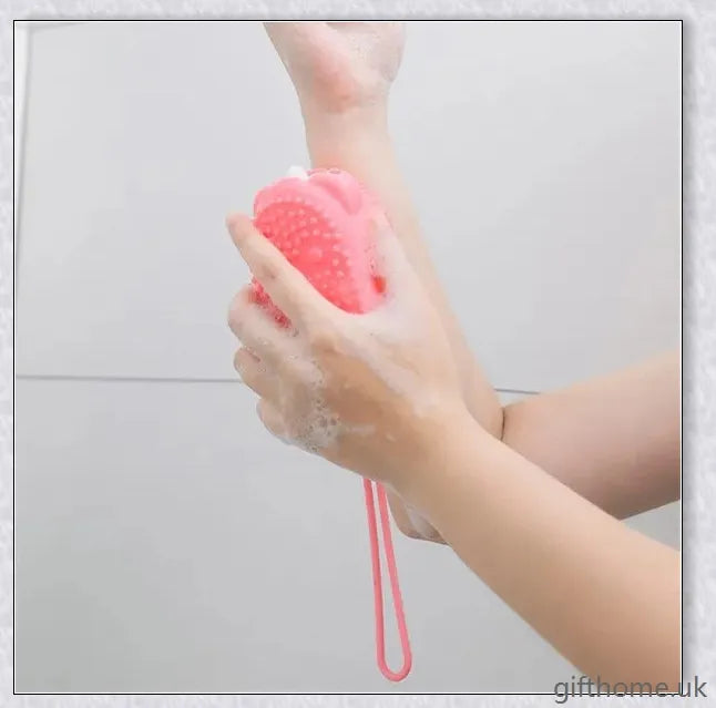 Bathroom Silicone Sponge in blue, green, and grey colours, featuring a soft, durable silicone design for superior cleaning performance.