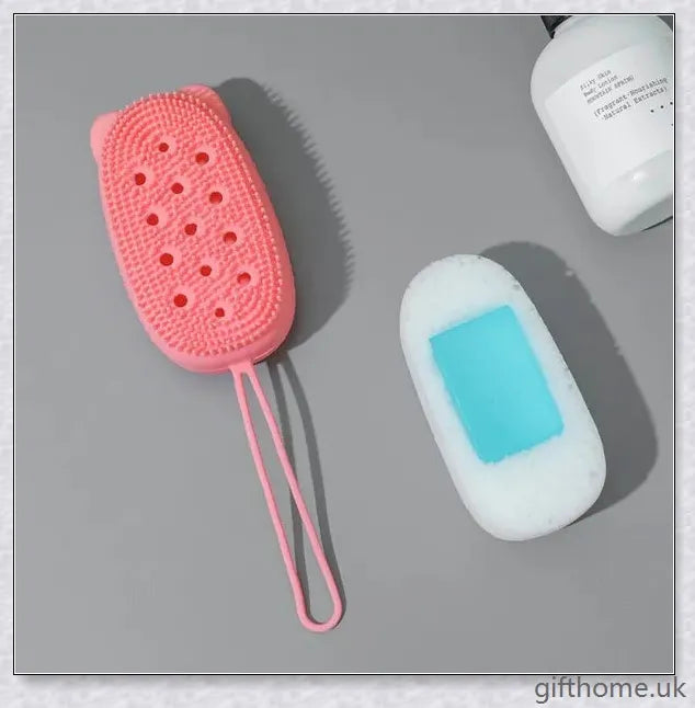 Bathroom Silicone Sponge in blue, green, and grey colours, featuring a soft, durable silicone design for superior cleaning performance.