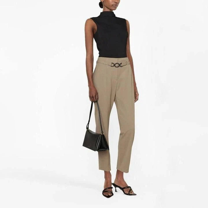 Chic high-waist cashmere pencil pants with pockets in a grey colour, suitable for various occasions in the UK.