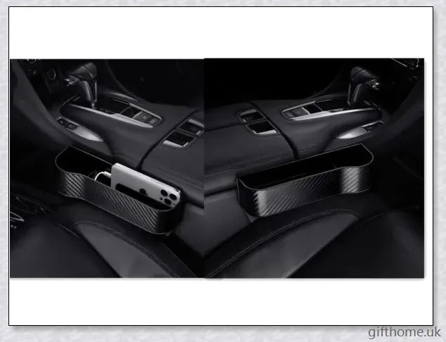 Premium car organiser with storage compartments for phone, wallet, keys, and other essentials