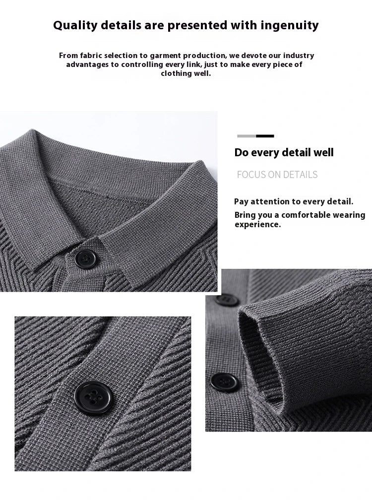 A stylish and cosy men's knitted cardigan with a fashionable lapel design, available in a range of classic neutral tones.