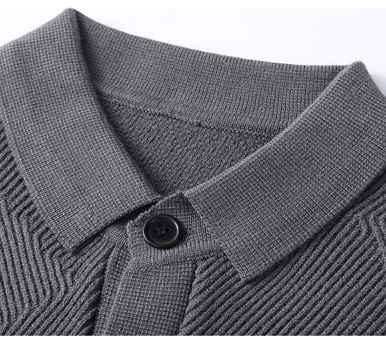 A stylish and cosy men's knitted cardigan with a fashionable lapel design, available in a range of classic neutral tones.