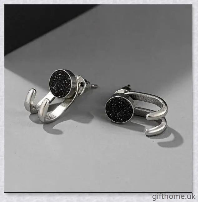 Pair of 925 Sterling Silver Earrings featuring a range of stylish designs, including black agate and blue sandstone, suitable for men and women