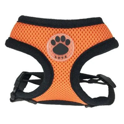 Breathable dog harness with stylish paw print design, made of durable nylon and breathable mesh panels for maximum comfort