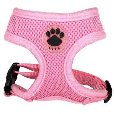 Breathable dog harness with stylish paw print design, made of durable nylon and breathable mesh panels for maximum comfort