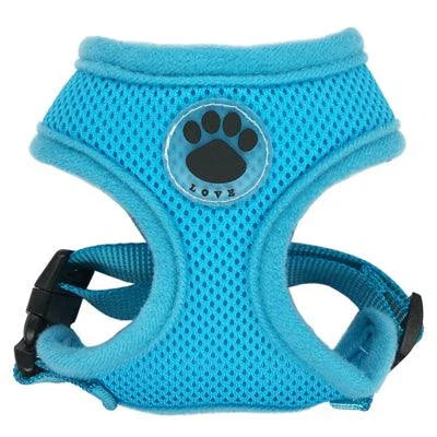 Breathable dog harness with stylish paw print design, made of durable nylon and breathable mesh panels for maximum comfort