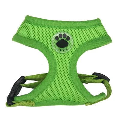 Breathable dog harness with stylish paw print design, made of durable nylon and breathable mesh panels for maximum comfort