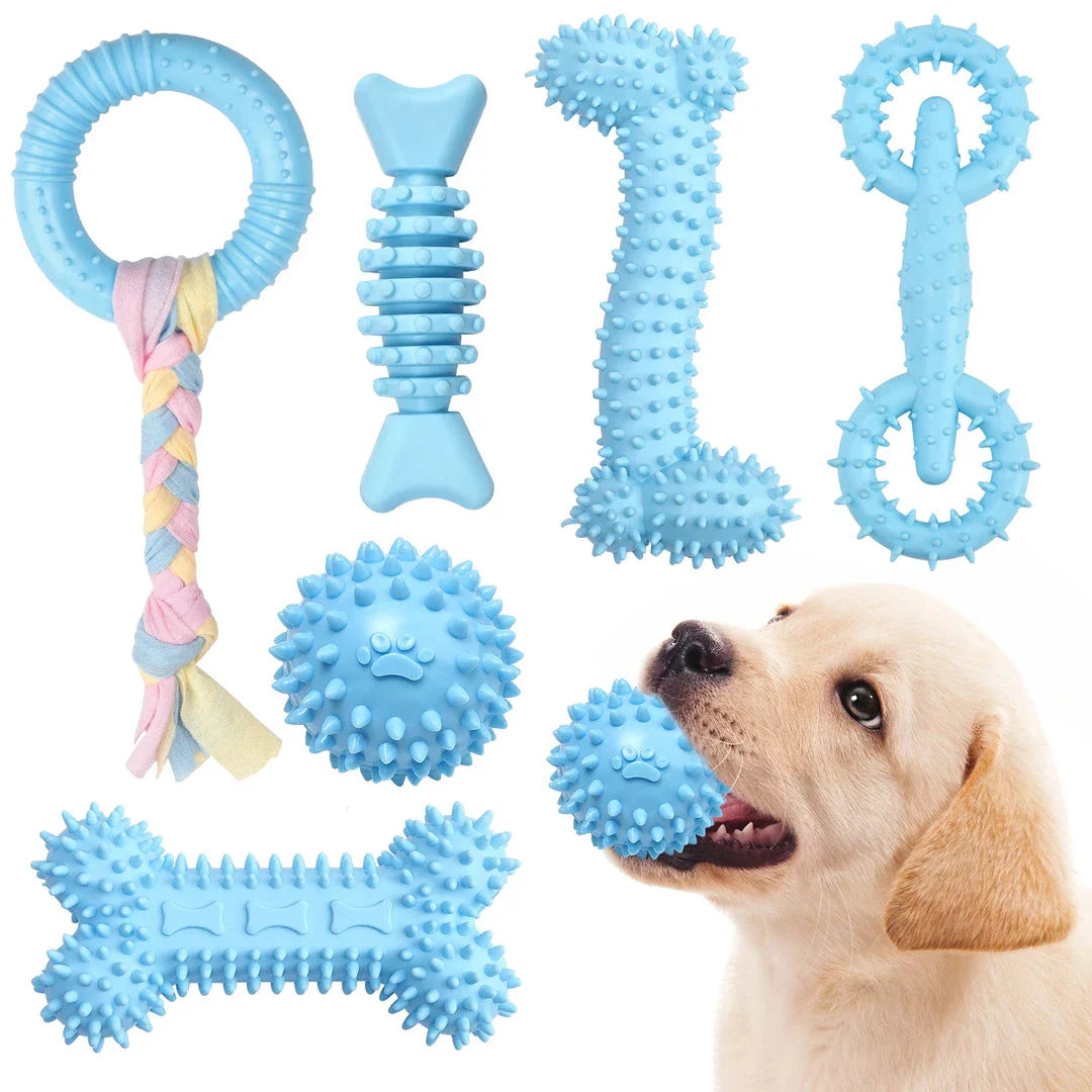A set of interactive dog chew toys designed to clean teeth and promote dental health for small and medium breed dogs