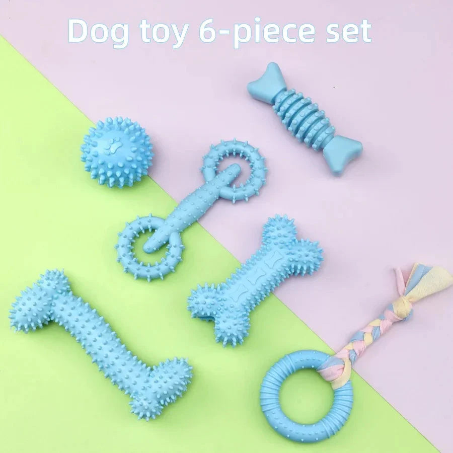 A set of interactive dog chew toys designed to clean teeth and promote dental health for small and medium breed dogs