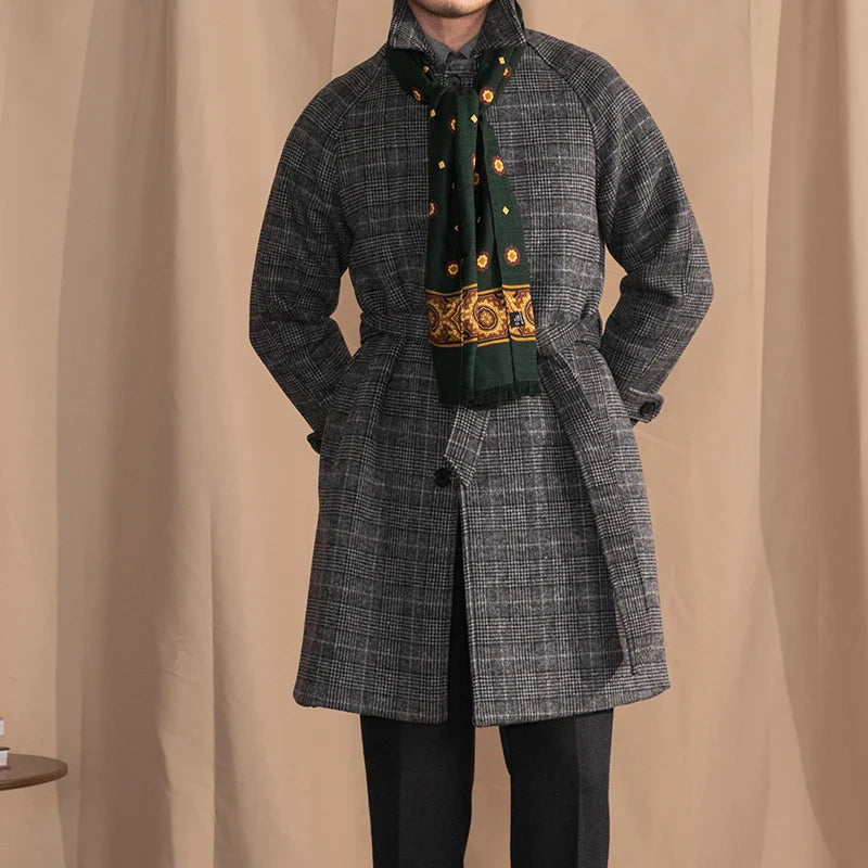 Men's wool-blend mid-length coat in a classic black grey colour, featuring a tailored silhouette and premium details for sophisticated winter style.