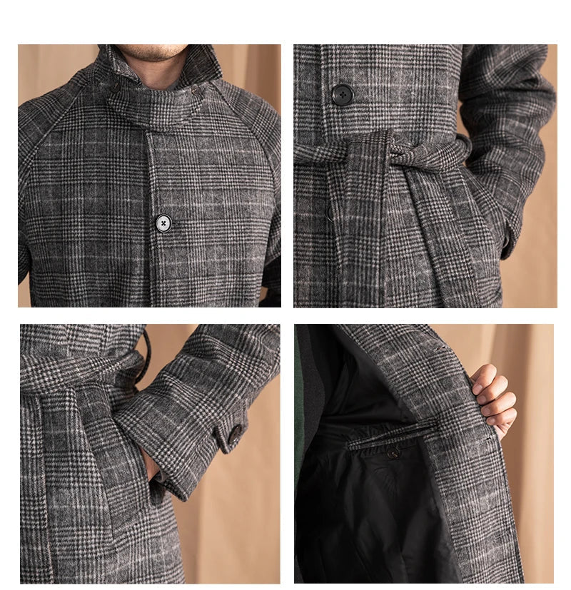Men's wool-blend mid-length coat in a classic black grey colour, featuring a tailored silhouette and premium details for sophisticated winter style.