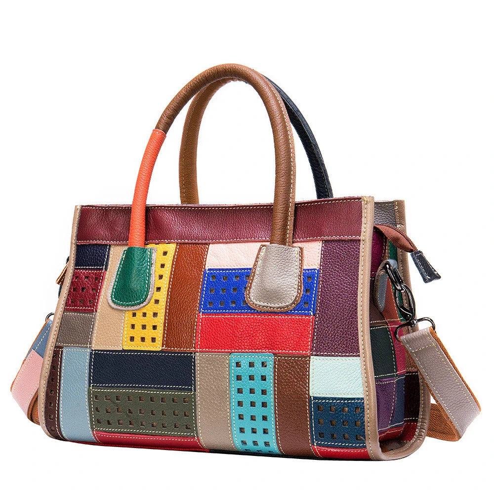 Cowhide Colour Patchwork Handbag - Premium British Crafted Accessory with Durable Construction and Spacious Interior