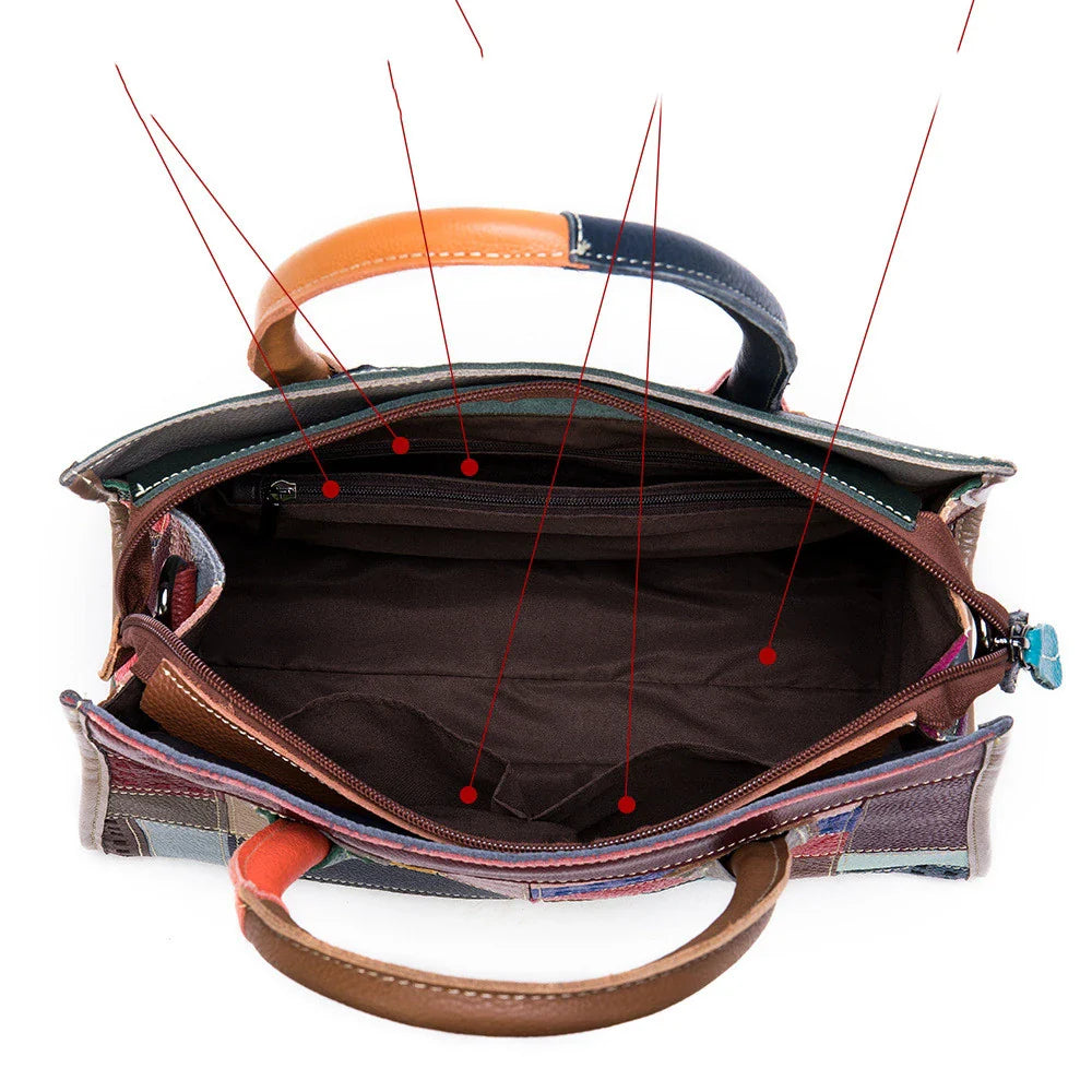 Cowhide Colour Patchwork Handbag - Premium British Crafted Accessory with Durable Construction and Spacious Interior