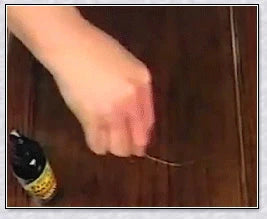 A bottle of Wood Scratch Repair Spray, which can be used to easily fix scratches on wooden furniture and floors.