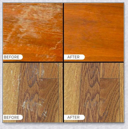 A bottle of Wood Scratch Repair Spray, which can be used to easily fix scratches on wooden furniture and floors.