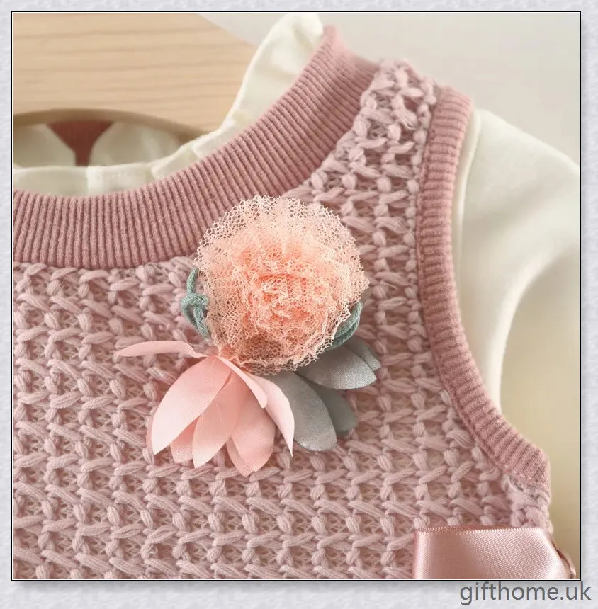 Soft, premium cotton baby girl dress with charming bow detail and cosy corduroy fabric