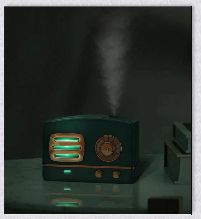 Vintage-inspired radio-style humidifier with modern audio technology, delivering rich sound and improved air quality for your home