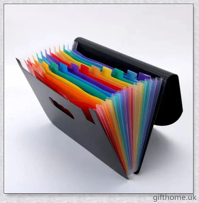 Premium 12-pocket expanding files folder in black, grey, and navy blue colours for organised document storage and workspace management