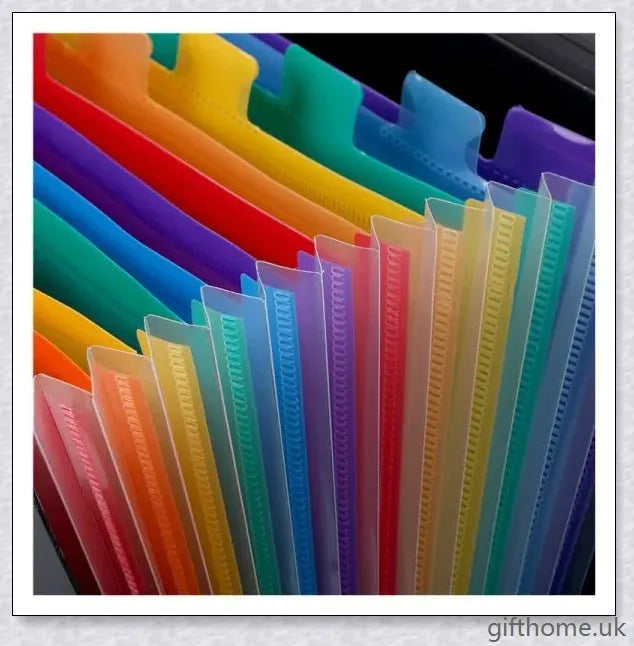 Premium 12-pocket expanding files folder in black, grey, and navy blue colours for organised document storage and workspace management