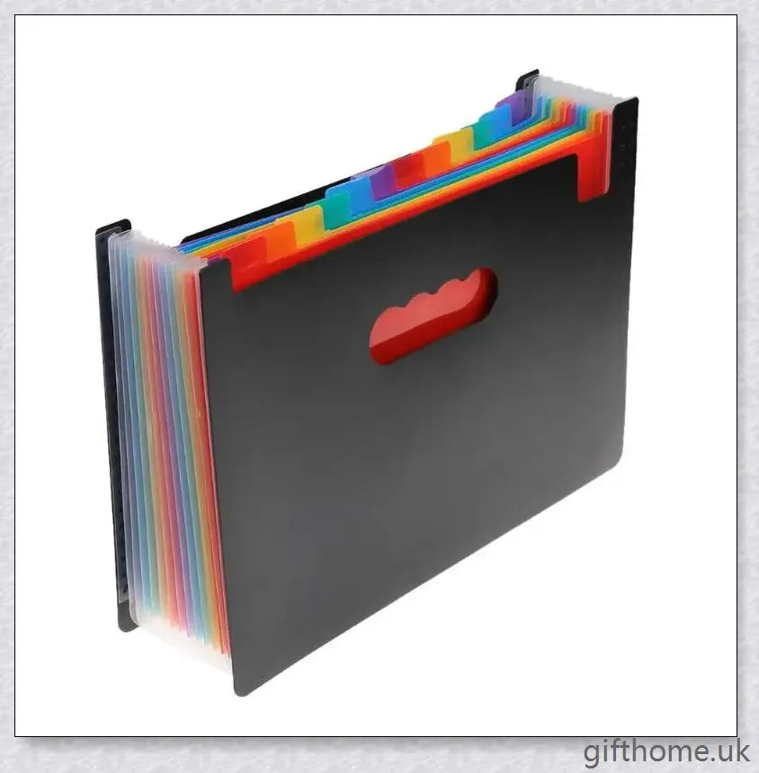 Premium 12-pocket expanding files folder in black, grey, and navy blue colours for organised document storage and workspace management