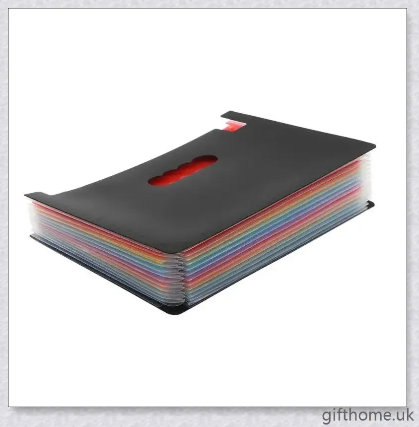 Premium 12-pocket expanding files folder in black, grey, and navy blue colours for organised document storage and workspace management