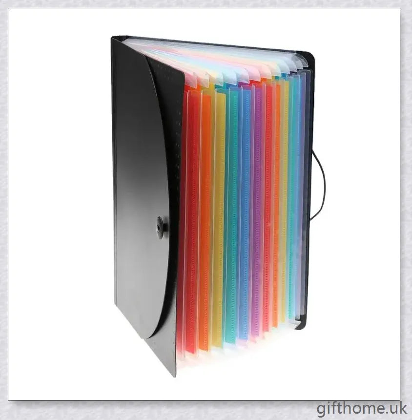 Premium 12-pocket expanding files folder in black, grey, and navy blue colours for organised document storage and workspace management