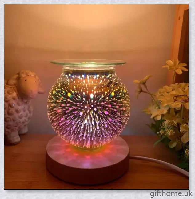 Aromatherapy Glass Night Light with 3D Glass Candle Effect and Bamboo Base