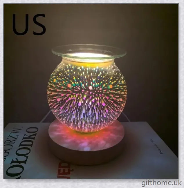 Aromatherapy Glass Night Light with 3D Glass Candle Effect and Bamboo Base