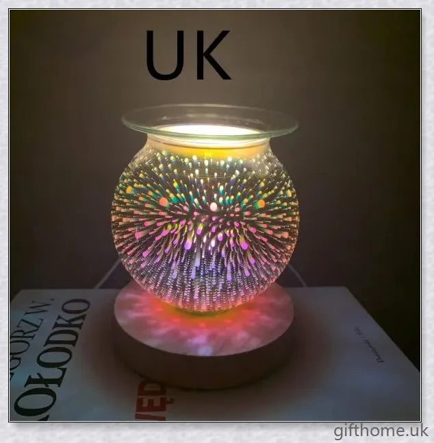 Aromatherapy Glass Night Light with 3D Glass Candle Effect and Bamboo Base