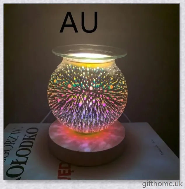 Aromatherapy Glass Night Light with 3D Glass Candle Effect and Bamboo Base