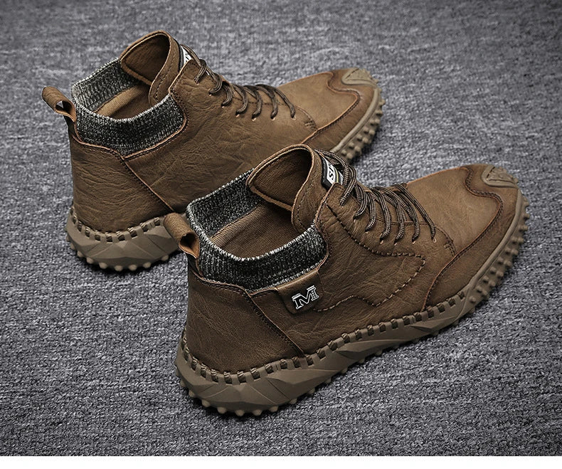 Stylish high-top leather boots in black, grey, and brown colours with a comfortable, breathable design