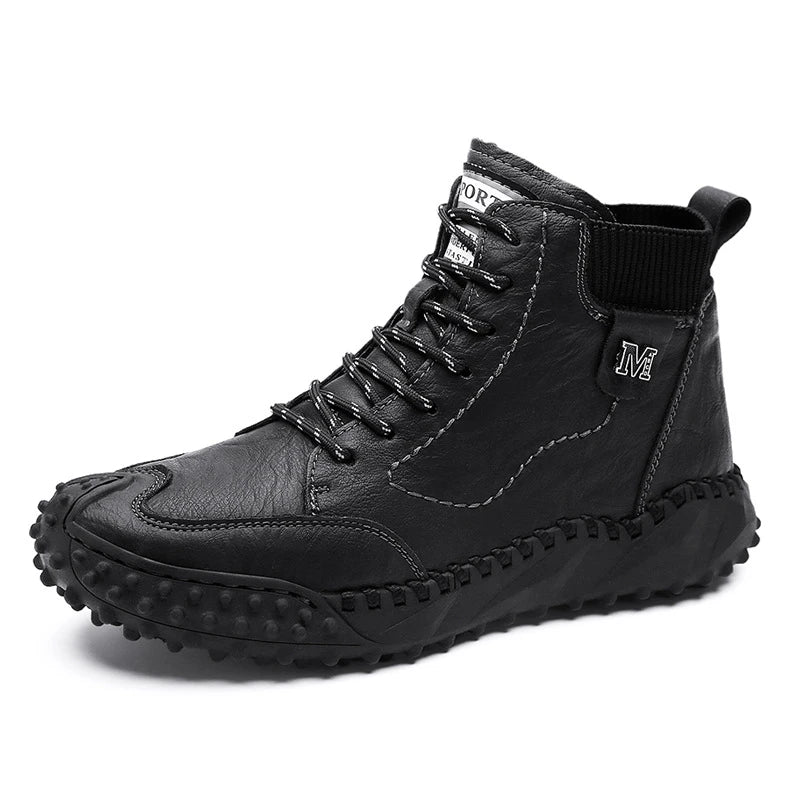 Stylish high-top leather boots in black, grey, and brown colours with a comfortable, breathable design
