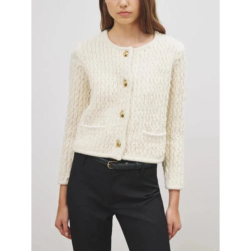 GiftHome_UK Elegant O-Neck Knitted Cardigan for Women