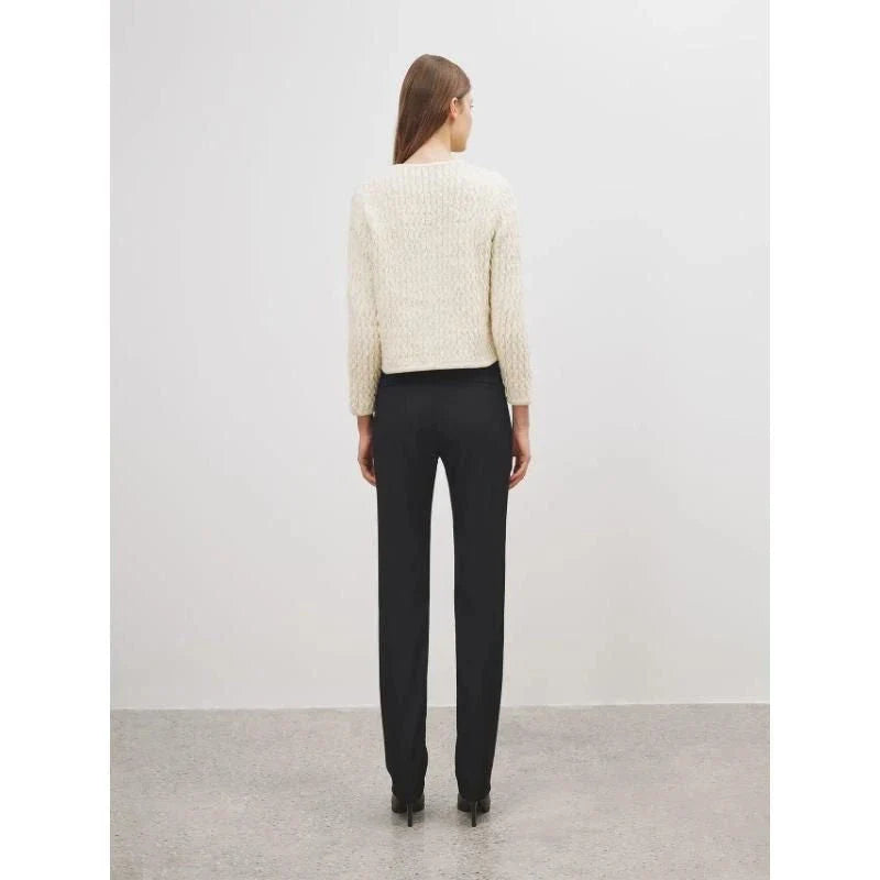 Elegant O-Neck Knitted Cardigan for Women in beige and navy blue colours, featuring a classic single-breasted silhouette and convenient front pockets