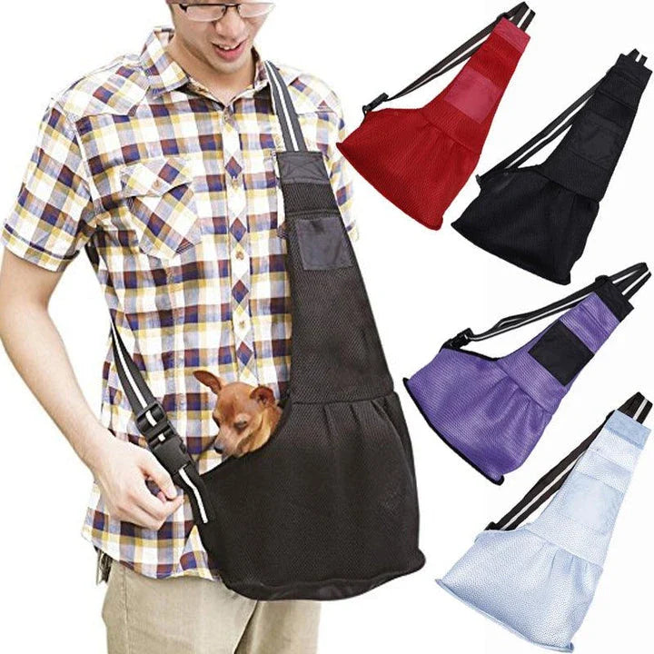 Breathable mesh pet carrier with adjustable shoulder strap, available in multiple colours