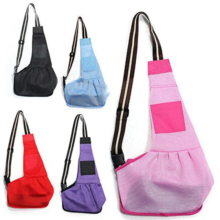Breathable mesh pet carrier with adjustable shoulder strap, available in multiple colours