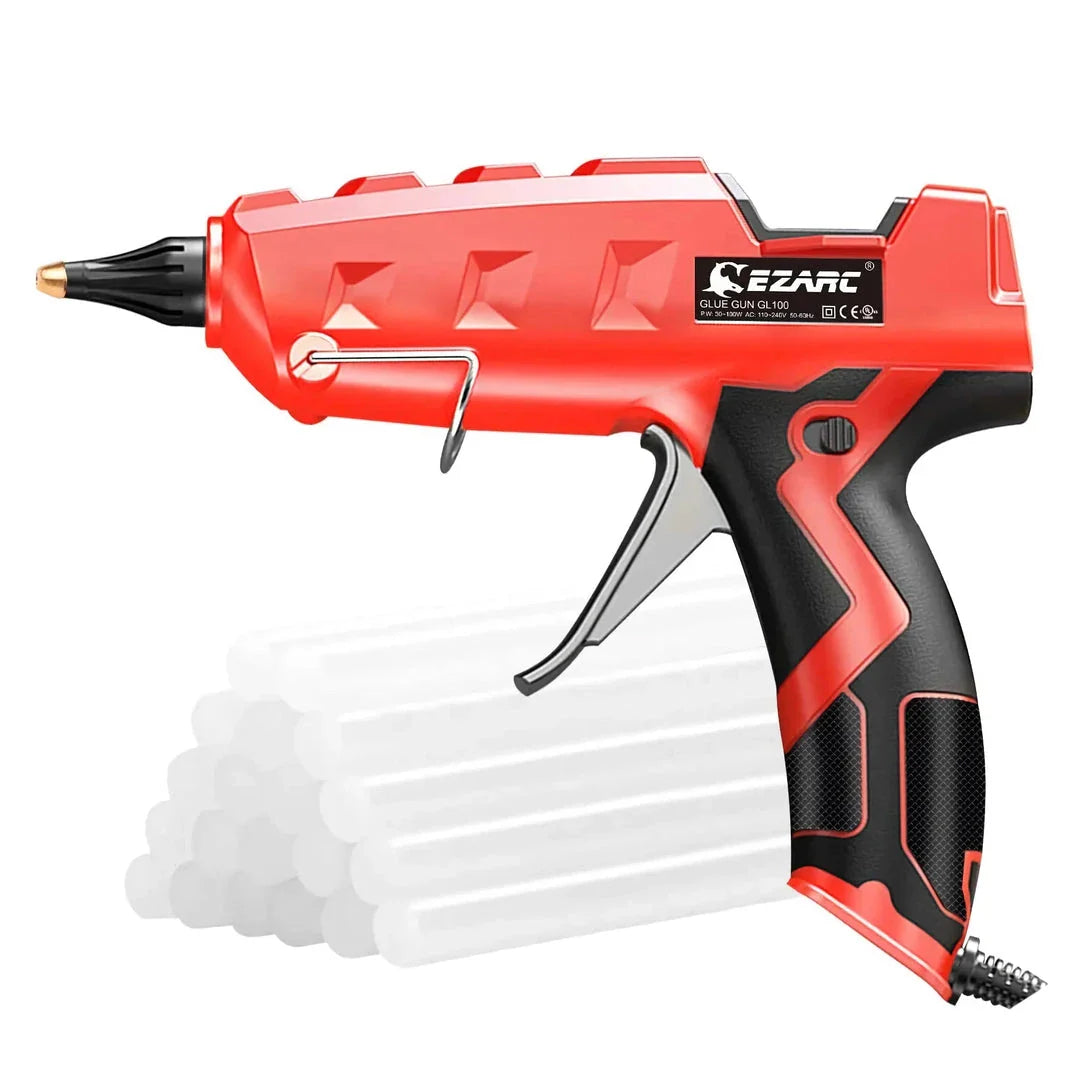A heavy-duty 100W hot melt glue gun kit with 20 glue sticks, designed for DIY and crafting projects in the United Kingdom.