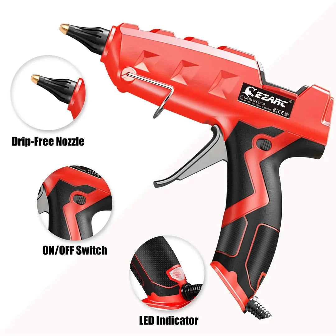 A heavy-duty 100W hot melt glue gun kit with 20 glue sticks, designed for DIY and crafting projects in the United Kingdom.