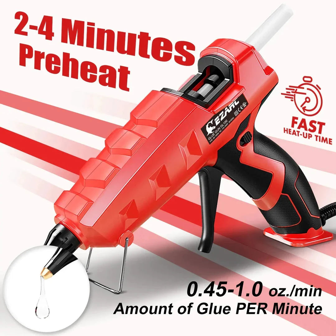 A heavy-duty 100W hot melt glue gun kit with 20 glue sticks, designed for DIY and crafting projects in the United Kingdom.