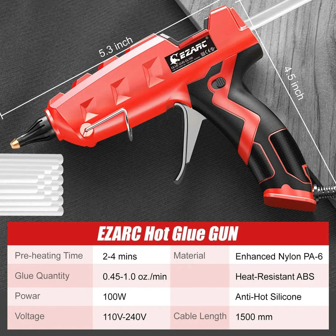 A heavy-duty 100W hot melt glue gun kit with 20 glue sticks, designed for DIY and crafting projects in the United Kingdom.