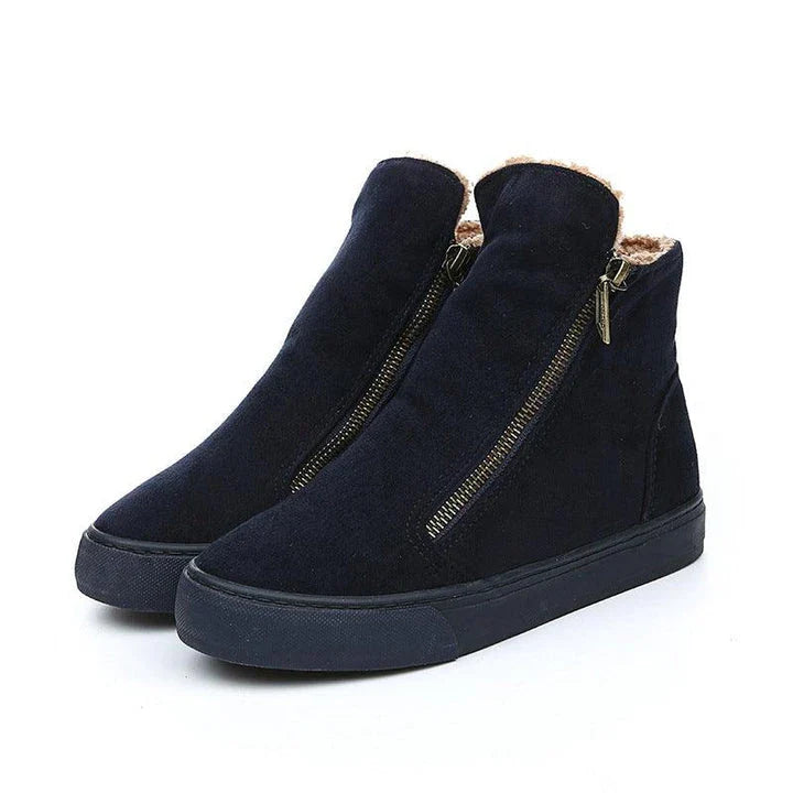 Plus velvet warm short tube cotton boots in various colours with a side zip closure and a durable rubber outsole