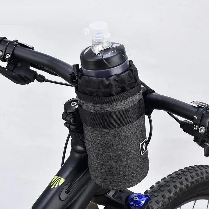 Grey Handlebar Water Bottle Bag with adjustable straps for secure cycling hydration